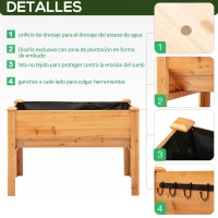 Outsunny macetero elevado de madera macetero para hierbas con agujero de drenaje gancho macetero con patas madera maciza natural 124 x 60 x 81 cm(m-5)