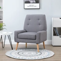 HOMCOM Nordic Single Cushion Padded Chair Wooden Armchair  Button Tufted Seat Sponge Scandinavian Living Room Bedroom(m-1)