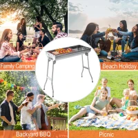 Outsunny Portable Charcoal BBQ Grill, Stainless Steel,73Lx33Wx71H cm-Silver(m-8)