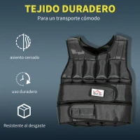HOMCOM Chaleco de entrenamiento de 30 kg de peso con 35 bolsas de peso entrenamiento de fuerza ajustable fitness Oxford metal negro 60 x 50 cm(m-4)