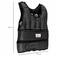 HOMCOM Chaleco de entrenamiento de 30 kg de peso con 35 bolsas de peso entrenamiento de fuerza ajustable fitness Oxford metal negro 60 x 50 cm(m-3)