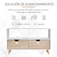 HOMCOM Soporte de TV sobre patas estilo escandinavo 2 cajones roble claro blanco(m-4)