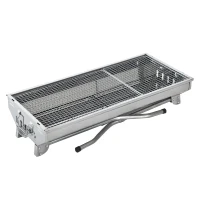 Outsunny Portable Charcoal BBQ Grill, Stainless Steel,73Lx33Wx71H cm-Silver(m-10)