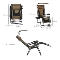 Outsunny Zero Gravity Lounger Chair, Folding Reclining Patio Chair with Shade Cover, Cup Holder, Soft Cushion and Headrest for Poolside, Camping, Brown(m-3)