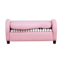 HOMCOM Kids Children Sofa Armchair Piano Shape Multi Functional 2 Seats Couch Storage Box Soft Sturdy Pink(m-8)