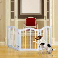 Pawhut Wooden Dog Gate For Stairs Stepover Panel Pet Fence Folding Safety Barrier-White(m-10)