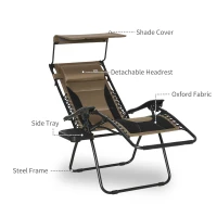 Outsunny Zero Gravity Lounger Chair, Folding Reclining Patio Chair with Shade Cover, Cup Holder, Soft Cushion and Headrest for Poolside, Camping, Brown(m-8)