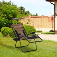 Outsunny Zero Gravity Lounger Chair, Folding Reclining Patio Chair with Shade Cover, Cup Holder, Soft Cushion and Headrest for Poolside, Camping, Brown(m-2)