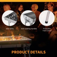 Outsunny Portable Charcoal BBQ Grill, Stainless Steel,73Lx33Wx71H cm-Silver(m-6)