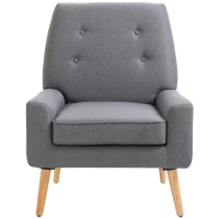 HOMCOM Nordic Single Cushion Padded Chair Wooden Armchair  Button Tufted Seat Sponge Scandinavian Living Room Bedroom(m-11)
