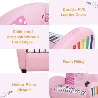 HOMCOM Kids Children Sofa Armchair Piano Shape Multi Functional 2 Seats Couch Storage Box Soft Sturdy Pink(m-7)