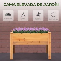 Outsunny macetero elevado de madera macetero para hierbas con agujero de drenaje gancho macetero con patas madera maciza natural 124 x 60 x 81 cm(m-4)