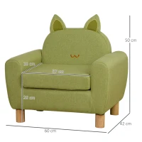 HOMCOM Kids Sofa Toddler Chair Children Armchair for Preschool Bedroom Playroom with Ear Modeling Wood Green(m-3)