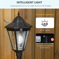 Outsunny 1.9M Garden Lamp Post Light, IP44 Outdoor LED Solar Powered Lantern Lamp with Aluminium Frame for Patio, Pathway and Walkway, Black(m-6)