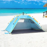 Outsunny 2 Man Pop-up Beach Tent Sun Shade Shelter Hut w/ Windows Doors Hook Sandbags UV Protection Waterproof Outdoor Adventure Garden Light Blue(m-11)