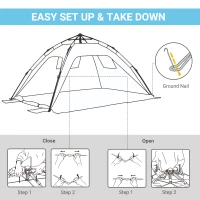 Outsunny 2 Man Pop-up Beach Tent Sun Shade Shelter Hut w/ Windows Doors Hook Sandbags UV Protection Waterproof Outdoor Adventure Garden Light Blue(m-4)