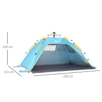 Outsunny 2 Man Pop-up Beach Tent Sun Shade Shelter Hut w/ Windows Doors Hook Sandbags UV Protection Waterproof Outdoor Adventure Garden Light Blue(m-3)
