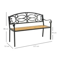 Outsunny ławka ogrodowa 2-osobowa ławka z drewna metalu ławka parkowa do 220 kg ławka na taras z oparciem mebel ogrodowy lite drewno kolor czarny + naturalny 127 x 52 x 88 cm(m-3)
