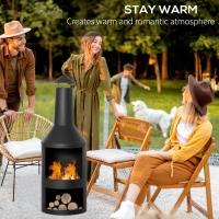 Outsunny semineu de 133 cm inaltime pentru exterior, arzator de gradina, terasa, cu spatiu pentru depozitarea lemnelor si vatrai(m-4)