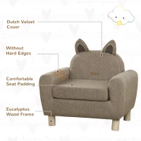 HOMCOM Kids Sofa Toddler Chair Children Armchair for Preschool Bedroom Playroom with Ear Modeling Wood Brown(m-4)