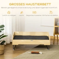 PawHut verhoogde hondenmand met beschermrand en handvatten, eiken+zwart, 82 x 56 x 31,5 cm(m-4)