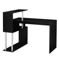 HOMCOM Bureau d'angle Design Contemporain bibliothèque intégrée en S Panneaux Particules Noir Alliage alu.(m-1)