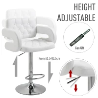 HOMCOM Metal Swivel Bar Stool PU Back Arm Rest Chrome Base Pub Barstool Gas Lift Height Adjustable Kitchen Breakfast Chair Modern Style (White)(m-4)