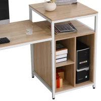 HOMCOM Bureau Informatique multimédia avec Multi-rangements Grand Plateau Panneaux Particules Blanc Aspect chêne(m-6)