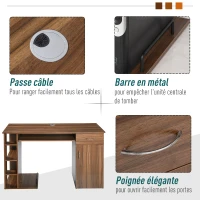HOMCOM Bureau informatique table d'ordinateur multimédia multi-rangements avec étagère tiroir tablette clavier MDF 120 x 60 x 74 cm noyer(m-6)