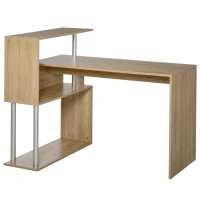 HOMCOM Bureau d'angle Design Contemporain bibliothèque intégrée en S Panneaux Particules chêne Clair Alliage alu.(m-1)