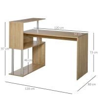HOMCOM Bureau d'angle Design Contemporain bibliothèque intégrée en S Panneaux Particules chêne Clair Alliage alu.(m-3)