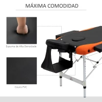 HOMCOM Marquesa de Massagem Dobrável e Portátil com Altura Ajustável e Apoio para a Cabeça 180x60x62-82 cm Laranja e Preto(m-6)