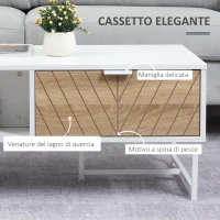 HOMCOM Tavolino da Salotto Rettangolare con Cassetti in Legno e Metallo, 100x50x40cm - Bianco(m-5)