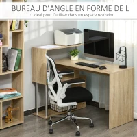 HOMCOM Bureau d'angle Design Contemporain bibliothèque intégrée en S Panneaux Particules chêne Clair Alliage alu.(m-4)