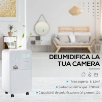 HOMCOM Deumidificatore Portatile da 12L, 4 Modalità e 2 Velocità, Timer 24h, 28x20x50.5cm, Bianco(m-4)