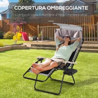 Outsunny Sdraio da Giardino Zero Gravity Pieghevole con Porta Bicchieri e Tettuccio, 89x65x113cm, Grigio Chiaro(m-5)