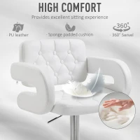 HOMCOM Metal Swivel Bar Stool PU Back Arm Rest Chrome Base Pub Barstool Gas Lift Height Adjustable Kitchen Breakfast Chair Modern Style (White)(m-5)