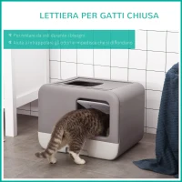 PawHut Lettiera Coperta per Gatti con Coperchio a 2 Entrate, Palettina e Vassoio Estraibile, Grigio Scuro(m-5)