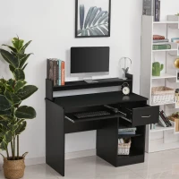 HOMCOM Bureau Informatique Table d'ordinateur Multi-rangements en bois Noir(m-4)