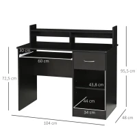 HOMCOM Bureau Informatique Table d'ordinateur Multi-rangements en bois Noir(m-3)