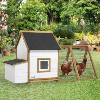 PawHut Chicken Coop, Rabbit Hutch, Hen House, Wooden Poultry Cage with Outdoor Run, Nesting Box, Removable Tray, Window and Lockable Door, 197 x 93 x 110cm(m-10)