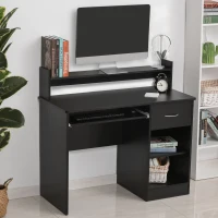 HOMCOM Bureau Informatique Table d'ordinateur Multi-rangements en bois Noir(m-2)