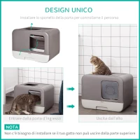 PawHut Lettiera Coperta per Gatti con Coperchio a 2 Entrate, Palettina e Vassoio Estraibile, Grigio Scuro(m-4)