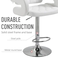 HOMCOM Metal Swivel Bar Stool PU Back Arm Rest Chrome Base Pub Barstool Gas Lift Height Adjustable Kitchen Breakfast Chair Modern Style (White)(m-6)