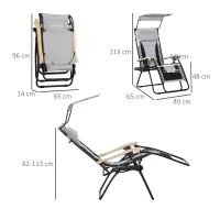 Outsunny Sdraio da Giardino Zero Gravity Pieghevole con Porta Bicchieri e Tettuccio, 89x65x113cm, Grigio Chiaro(m-3)