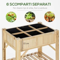 Outsunny Letto per Orto Rialzato con 6 Scomparti in Legno di Abete, 78.5x58x81cm(m-6)