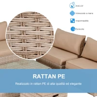 Outsunny Set 6 Pezzi Salotto da Esterni con Divano Poltrona Pouf | Mobili da Giardino Salvaspazio | Colore: Cachi, Beige(m-6)