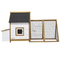 PawHut Chicken Coop, Rabbit Hutch, Hen House, Wooden Poultry Cage with Outdoor Run, Nesting Box, Removable Tray, Window and Lockable Door, 197 x 93 x 110cm(m-11)