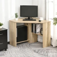 HOMCOM Bureau Informatique Bureau d'angle Contemporain avec étagères Panneaux Particules chêne Clair(m-2)