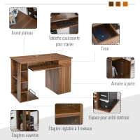 HOMCOM Bureau informatique table d'ordinateur multimédia multi-rangements avec étagère tiroir tablette clavier MDF 120 x 60 x 74 cm noyer(m-5)
